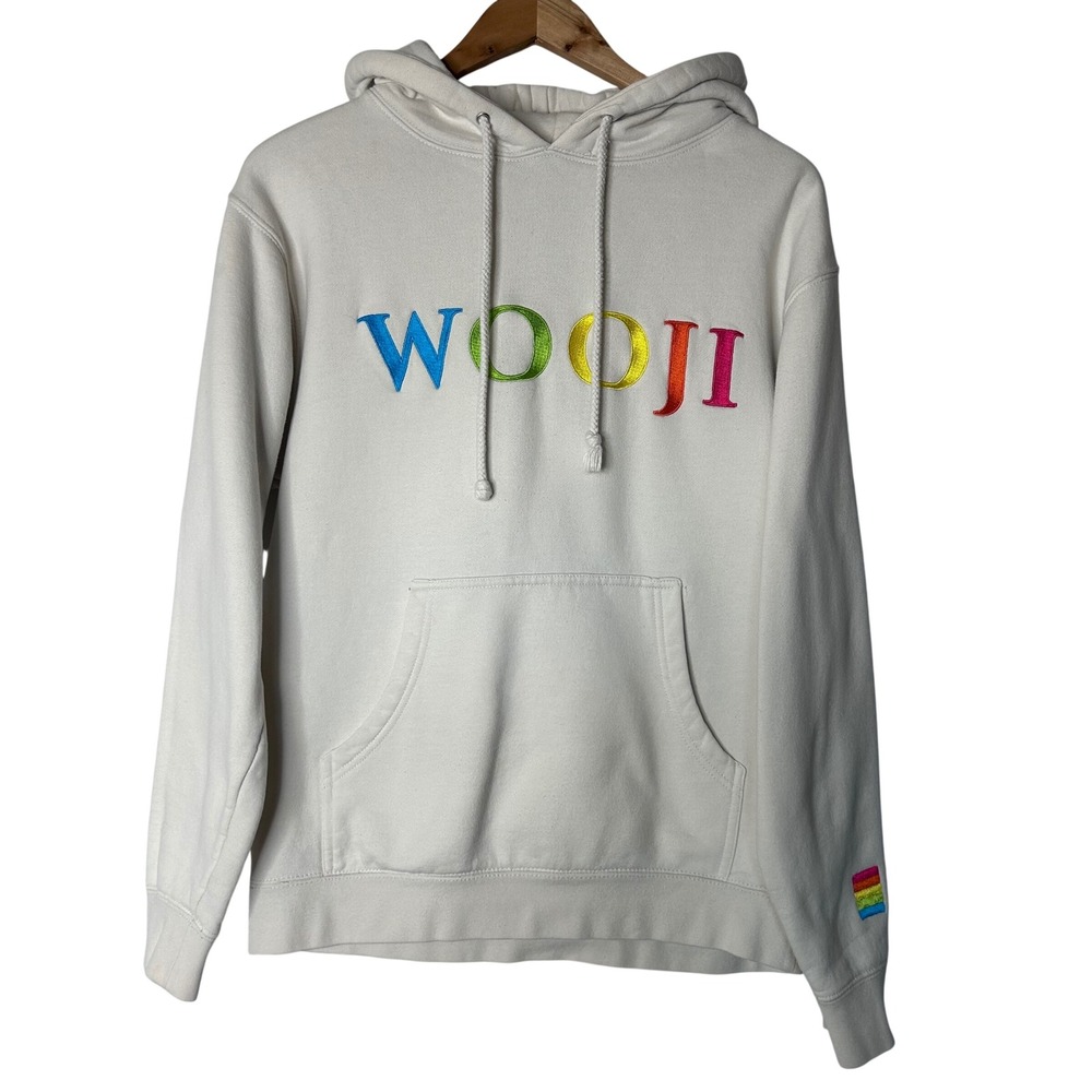 WOOJI Hoodie Size S Rainbow Palette Embroidered Hoodie Cream‎ Pullover Casual